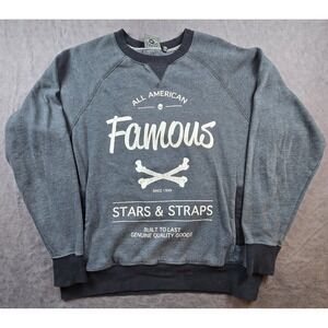 Vtg Y2K Famous Stars and Straps Men's Gray Crewneck Skate Pouch Sweater Size L